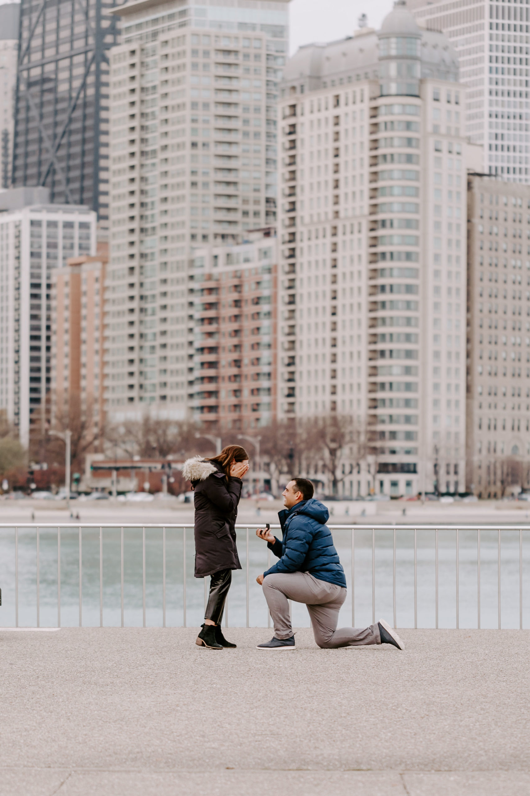 Ike proposing to Emily at Milton Lee Park in Chicago Illinois